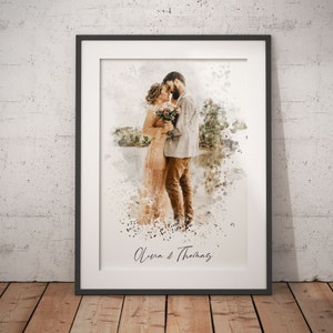 Watercolour Couple Portrait from Photo, Custom Wedding Anniversary, Wife, Husband Boyfriend, Engagement Gift, Personalised, Anniversary Gift