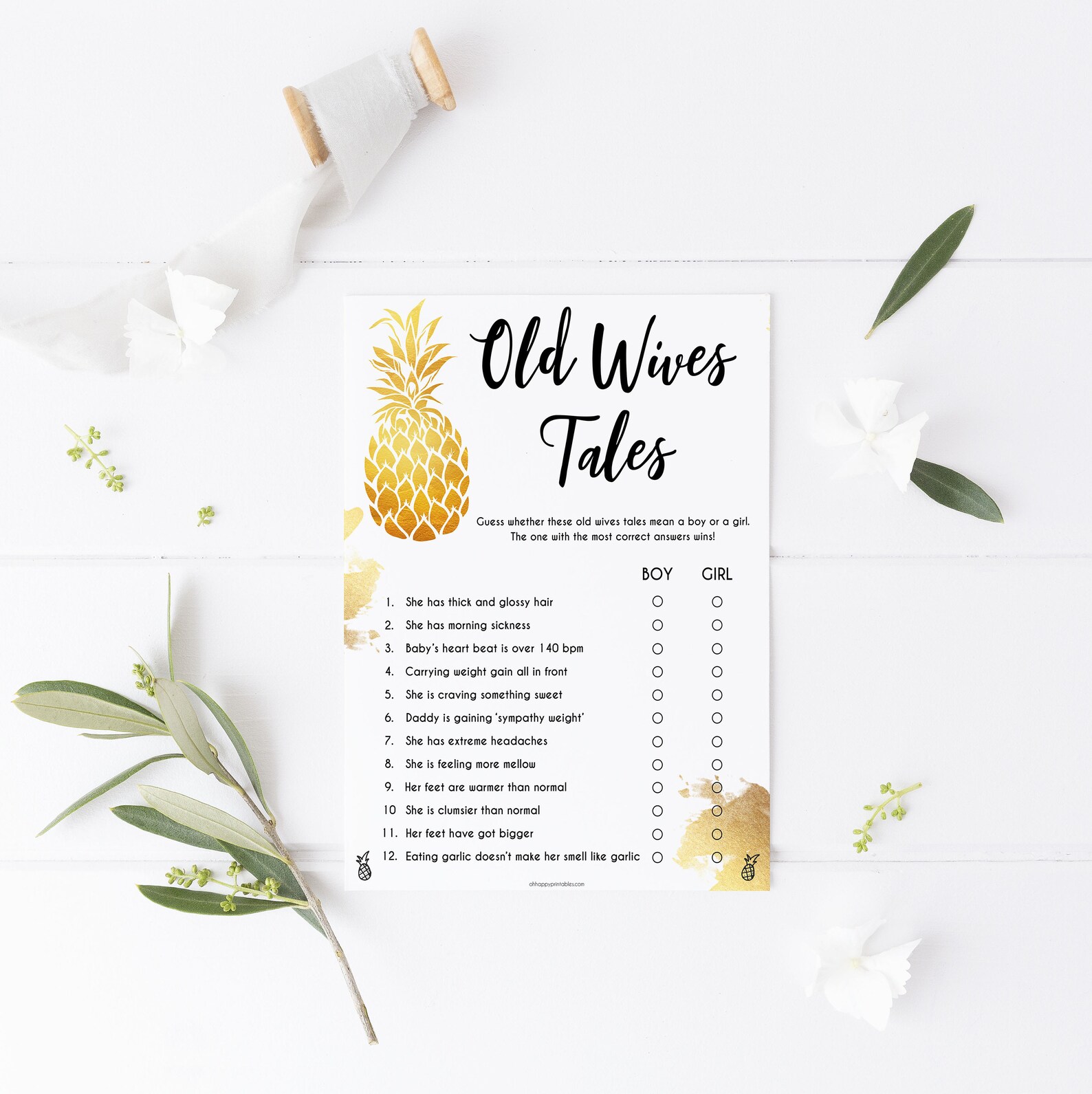 Pineapple Baby Shower Old Wives Tales Game Printable Baby Etsy