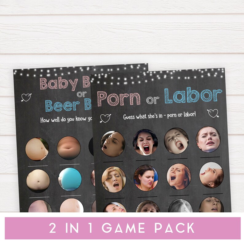Baby Shower Games Porn Labour 2 IN 1 Porn or Labour Game /& Baby Bump or Beer Belly Chalkboard Baby Bump Beer Belly Game Porn or Labor