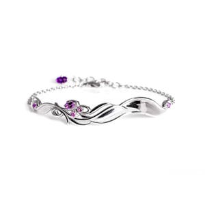 SPRING Bracelet. White Rhodium Sterling silver and Amethysts- Exclusive design. Fantasy/ Art Nouveau. Made in Italy. Classic Romantic chic