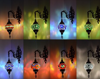 Lampe murale simple, côté vers le bas, lumières d’appliques murales, lanterne en verre marocaine, abat-jour en mosaïque, mosaïque de lampe turque, lampe murale turque, expédition rapide