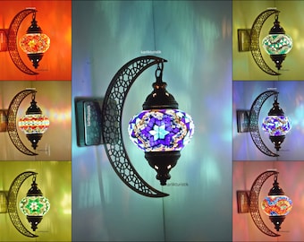 Mosaïque Applique Lampe, Forme Croissant, Applique Décorative pour Pub, Chambre à coucher, Salon Authentique Applique Murale Demi-Lune Lampe Turque Ottomane