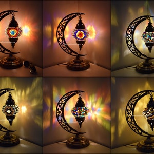 Mosaic Table Lamp Moon Shape, Turkish Lamp Moroccan Lamp,Turksih Table Lamp Half Moon, Mosaic Desk Lamp , Moon romantic lamp ,Vintage Lamp