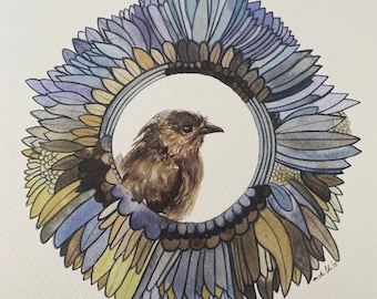 South Island Robin Art Print | New Zealand Native Bird Mandala | Aotearoa Wildlife Wall Art
