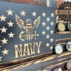 Medium Subdued US Flag Challenge Coin Display Flag (USMC Emblem)