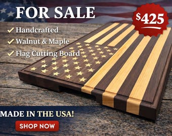 American Flag Cutting Board: Black Walnut & Maple, Inlaid Stars (also in Maple)