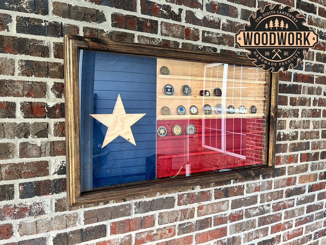 XL Texas Flag Challenge Coin Display Case W/ Hinged Door (free ...