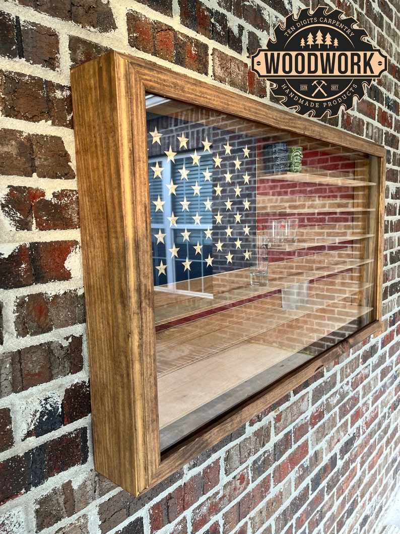 XL Glass Encased US Flag Shadow Box (or Shot Glass) Display Case W ...