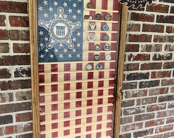 XL Glass Encased US Flag Vertical Challenge Coin Display Case