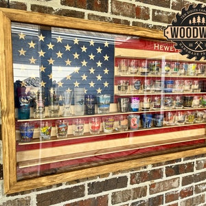 XL Glass Encased US Flag Shadow Box (or Shot Glass) Display Case w/ Hinged Door (free personalization)