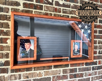 Large Glass Encased Military Shadow Box (does not include the flag)