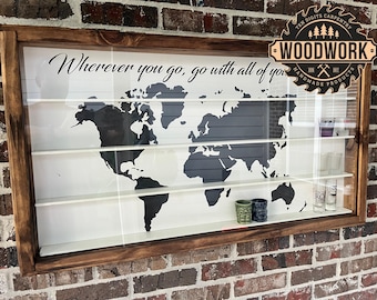 Ready Now! #1588. XL Glass Encased Custom Shadow Box (or Shot Glass) Display Case w/ Sliding Door