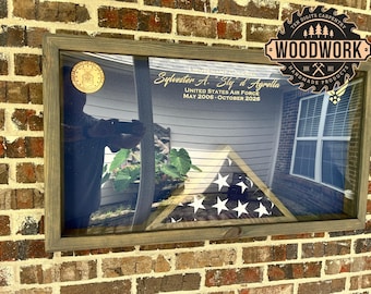 Large Glass Encased  Military Shadow Box with Splines in the Corners (does not include the flag)