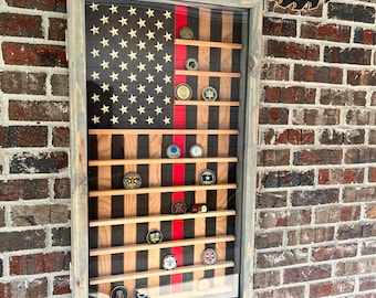 Vitrina grande de vidrio con diseño vertical de bandera estadounidense, línea roja delgada, con puerta abatible (personalización gratuita)