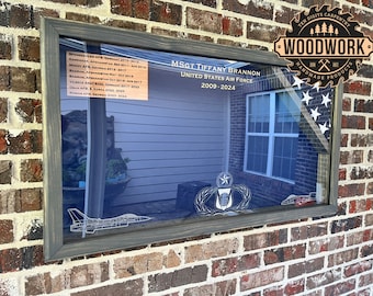 Large Glass Encased Military Shadow Box w/ Sliding Door (does not include the flag)