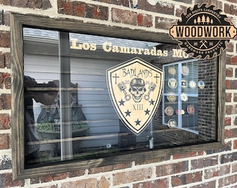 Large Glass Encased Custom Challenge Coin Display Case w/ Hinge/Latch Door (free personalization)