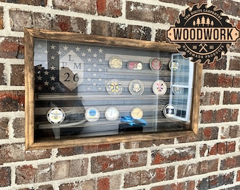 Small Glass Encased US Flag Subdued Black/Gray i-CNC Challenge Coin Case (w/ free personalization)