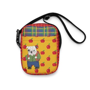 Bulldog bag with bright primary colors and nostalgic vibe, small canvas crossbody purse