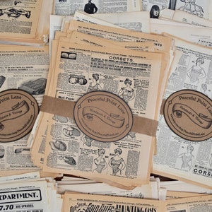 90 Seiten Oversize Vintage gealtertes Papier, 9 x 11 Zoll. Sears Roebuck Werbung, Wörterbuch und Notenblätter aus den 20er Jahren, natürlich gealterter Sepia Ton