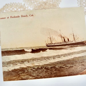 Redondo Beach Steamer Photo 1900s Sepia Coastal Print Vintage California Beach Wall Art 8x10 Historic Ocean Photography