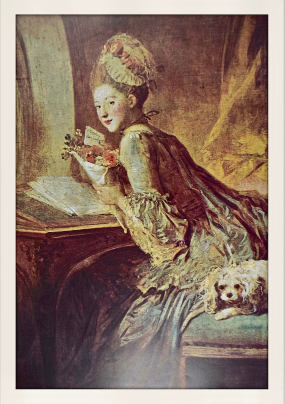VTG Art Print Jean Honore Fragonard Le Billet Doux 1783 Color