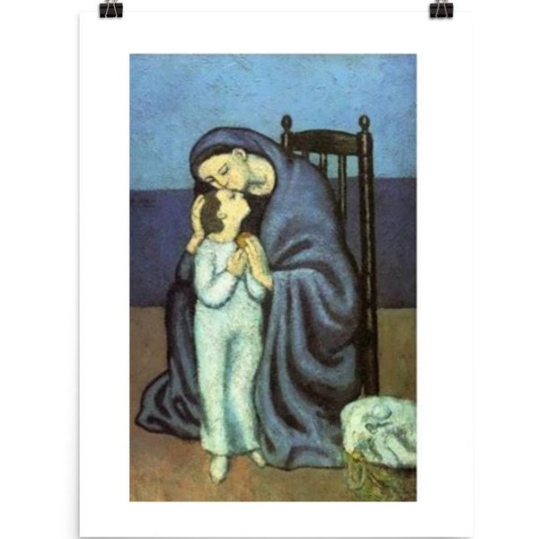 Picasso, "Moederschap", Moederliefde, Beeldende Kunst, Giclee Prints 1901, Pablo Picasso, Blauwe Periode, 12"×18", 18"×24", 8"×10"
