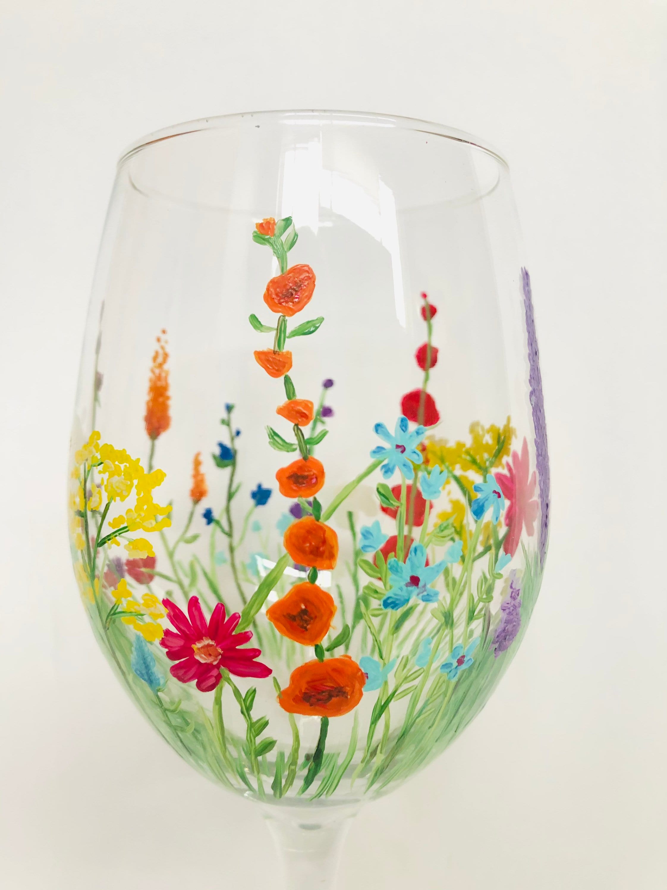 Hand Painted Wild flower wine glass Etsy