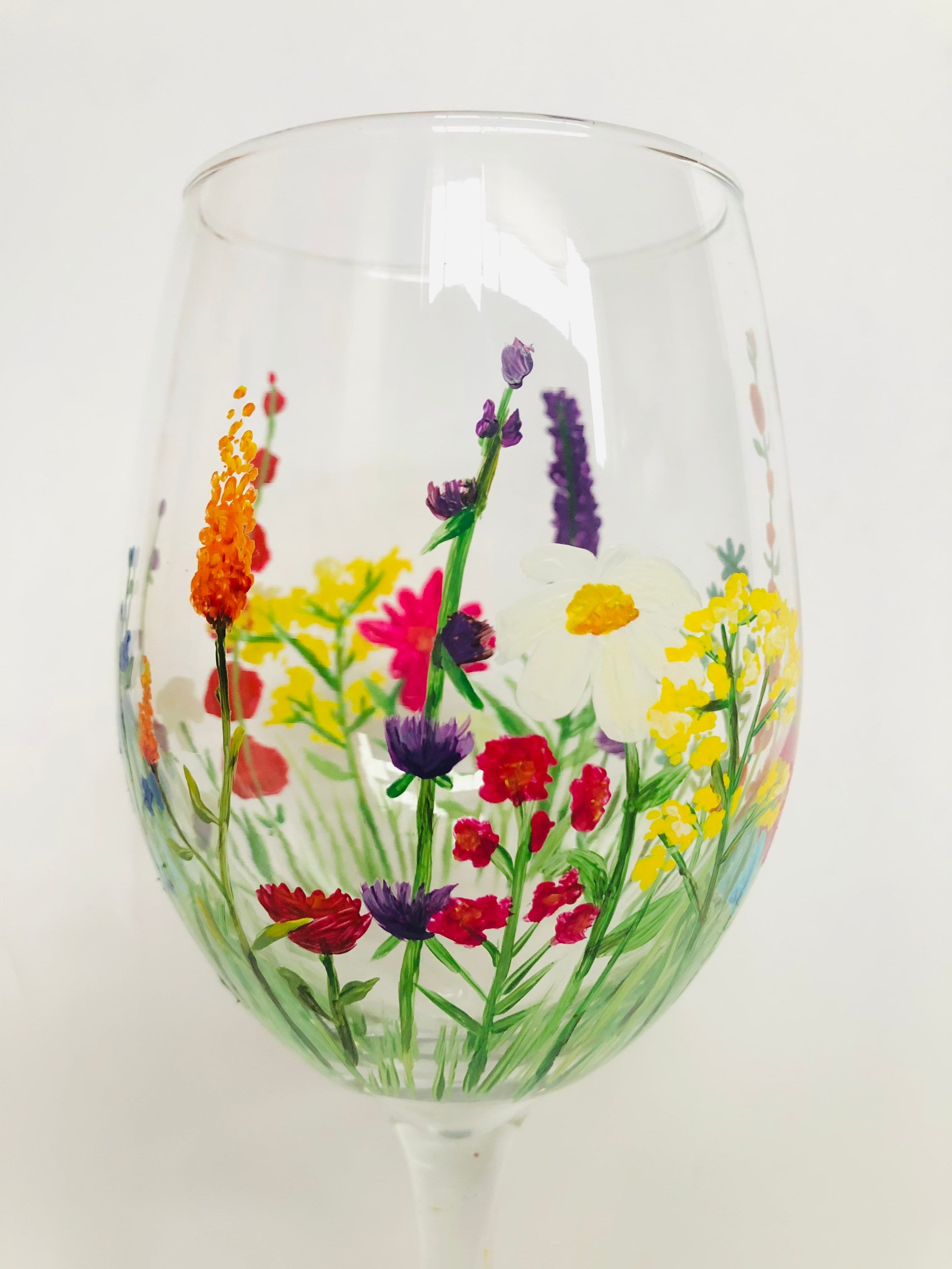 Hand Painted Wild flower wine glass Etsy