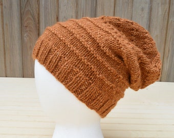 Copper Brown Slouchy Hat / Knitted Beanie / Gift