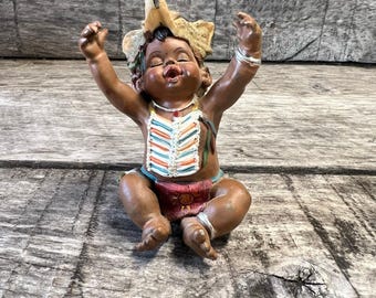 Vtg Native American Style Baby Figurine Sitting Child Resin Decor