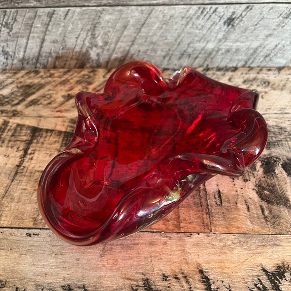 Vintage Red Art Glass Bowl