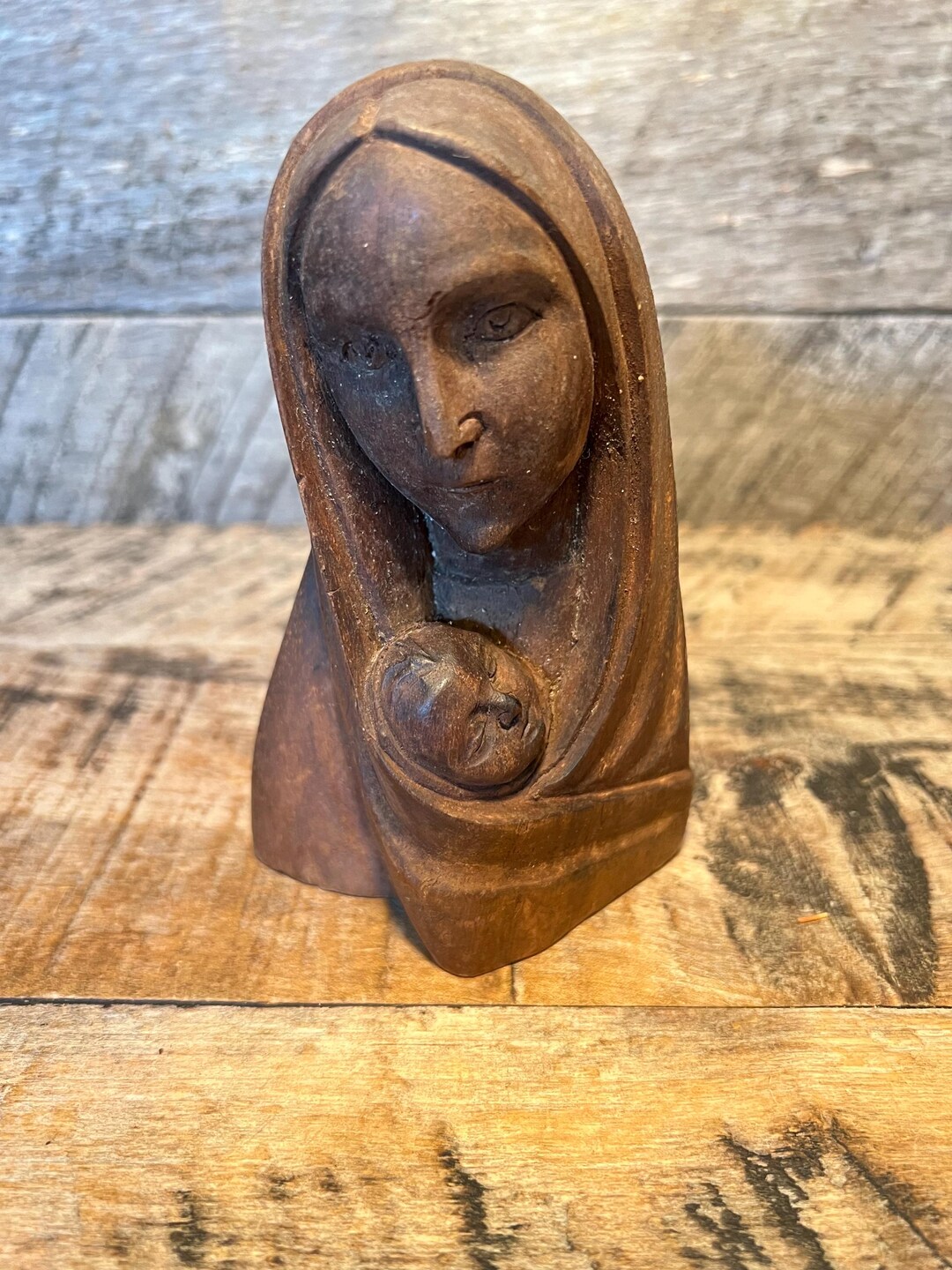 Vtg Wood Carved Madonna and Child 6” Statue Folk Art MCM READ - Etsy