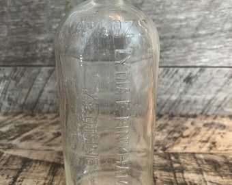 Lydia E. Pinkhams Clear Medicine Bottle 14 1/2 Ounces Vintage