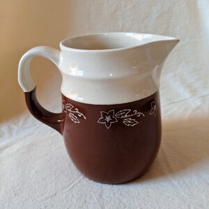 Ceramic Brown and White Pitcher Kitchen Decor Vintage