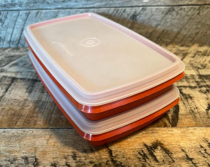 Tupperware Extra Long Rectangular Containers Vtg Tupperware Rectangular Storage Containers Set of 2 Coral Lids Retro ...