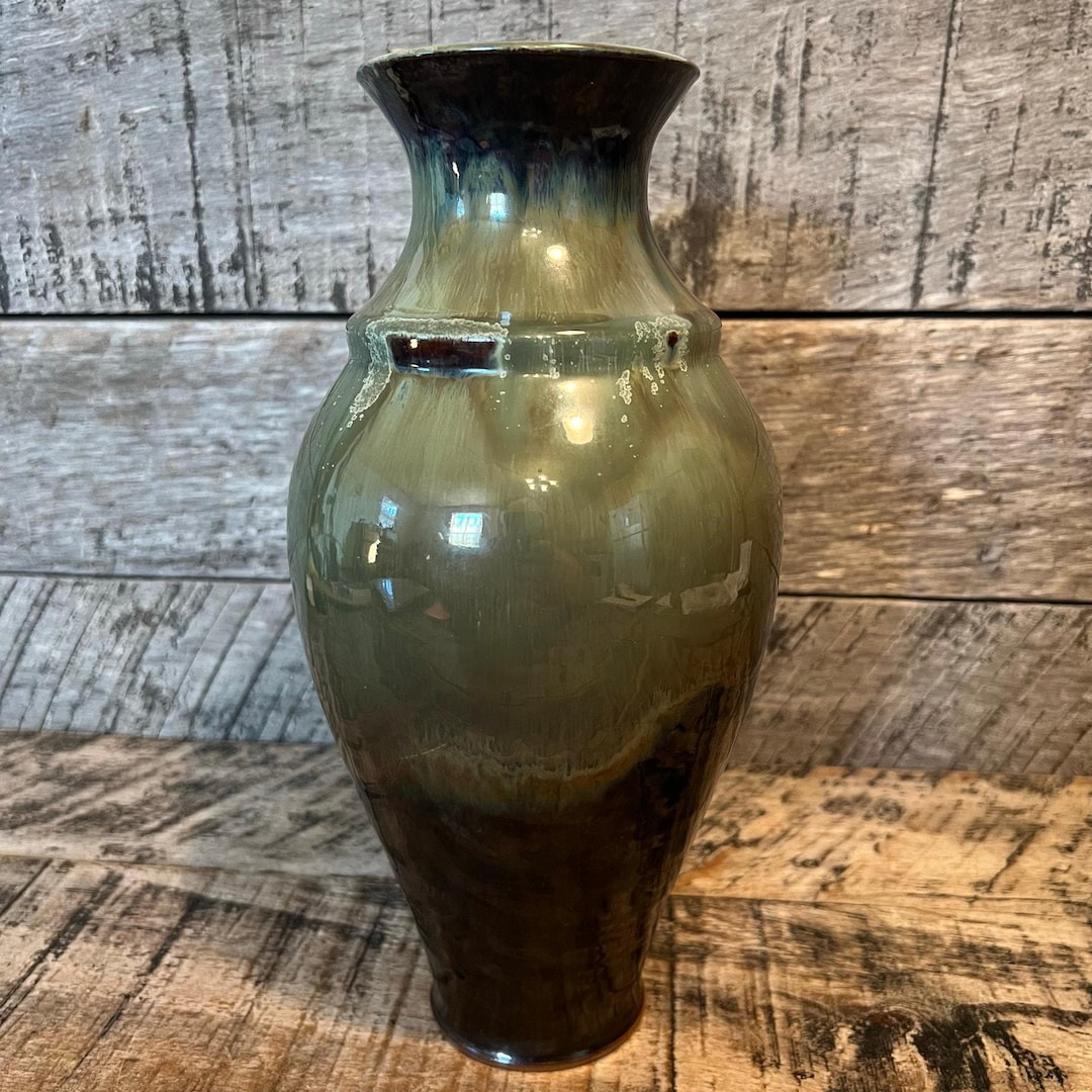 Vintage Studio Pottery Drip Glaze Green Brown Vase - Etsy
