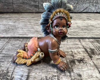 Vtg Native American Style Baby Figurine Crawling Child Resin Decor
