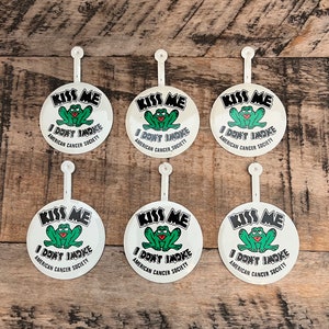 Kiss Me I Don’t Smoke American Cancer Society Fold Tab Button 2.25” Vintage