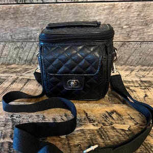 Leather Small Mini Camera Bag Shoulder Strip Black