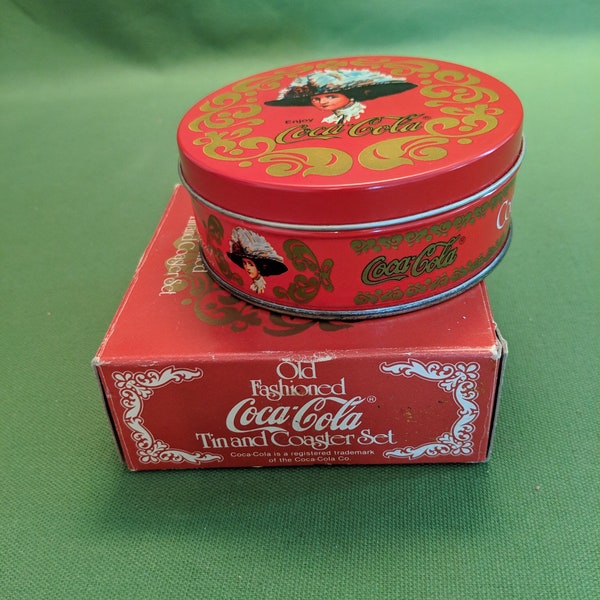 Vintage Coca-Cola Tin Coaster Set, Original box, Set of 6