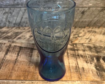 McDonalds Blue Glass Tumbler 1961 Commemorative Arches 16 oz Drinking Glass Vtg