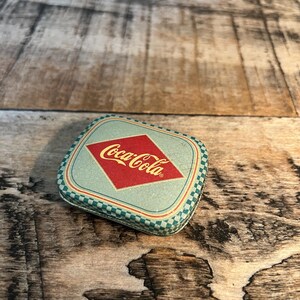 Small Coca Cola Tin Container With Attached Lid Rare Vtg