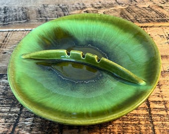 Vintage DeForest Pottery Green Drip Glaze Ashtray 8343 Mid Century USA