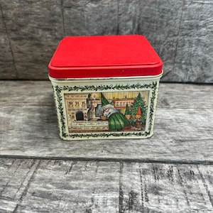Vintage 1980 Potpourri Press Gnomes Tin Red Lid Christmas Storage Box