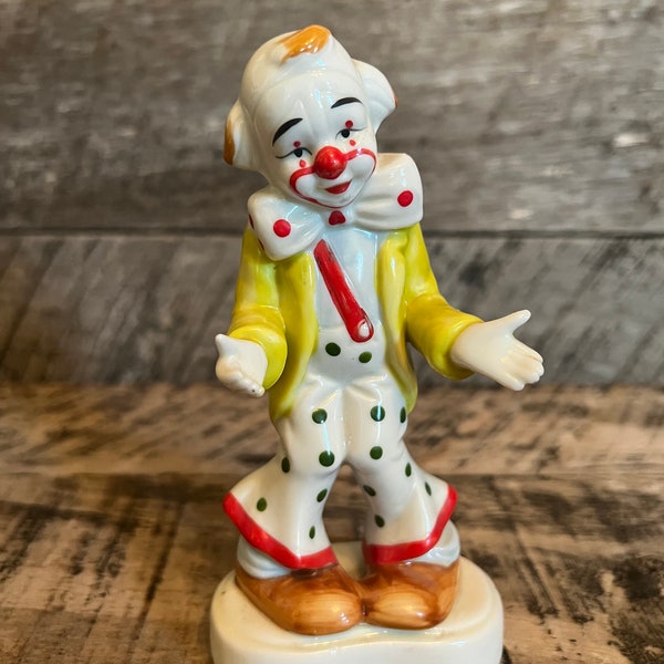 Vintage Homco Porcelain Clown Figurine Circus 1980's Green Polka Dots