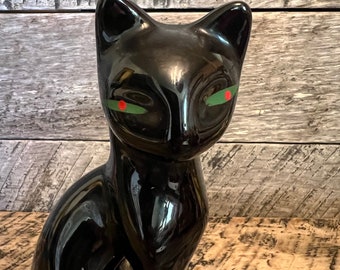 MCM Ceramic Black Cat Figurine Statue Sitting Hand Painted