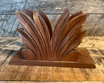 Vtg Decorative Wood Napkin Holder Kitchen Decor
