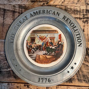 Great American Revolution 1776 Pewter Plate Declaration Of Independence READ