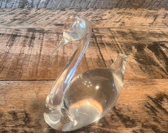 Vtg Clear Glass Swan Figurine Elegant Crystal Style Bird Art Decor Collectible