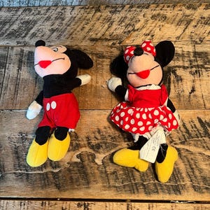 Vtg Mickey & Minnie Mouse Plush Lot – Classic Disney Stuffed Toys Pair image 1